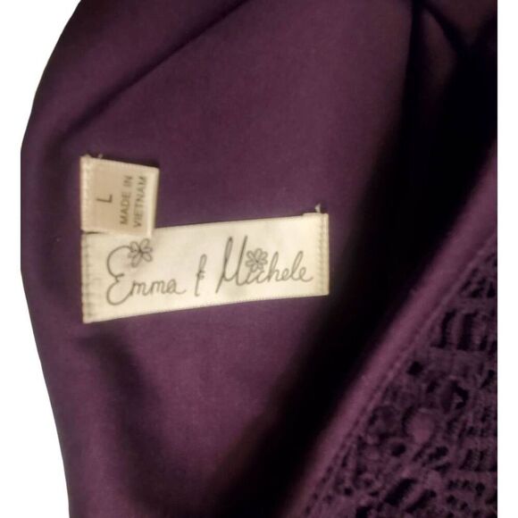 Emma & Michelle Elegant Purple Lace Bell Sleeve Sheath Dress Lined Body Women's - Picture 6 of 8